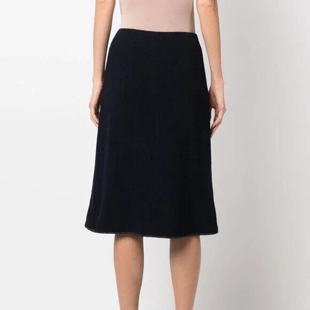 VTG St John Santana Knit Skirt A Line Flare Black Wool Elastic Waist Kne…